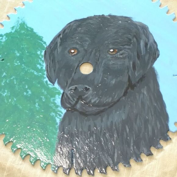 Black Labrador Original Dog Painting Lab Painting Wall Art Decorative Saw Blade - Picture 10 of 12